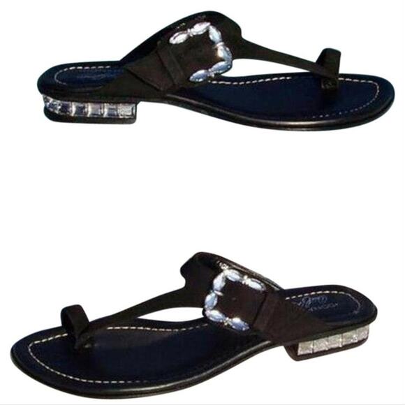 Donald Pliner Black Suede Leather New Chunky Gem Stones Sandal Shoe $295 NWT